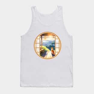 Serene Shiba Inu in Japanese Sunset Tank Top